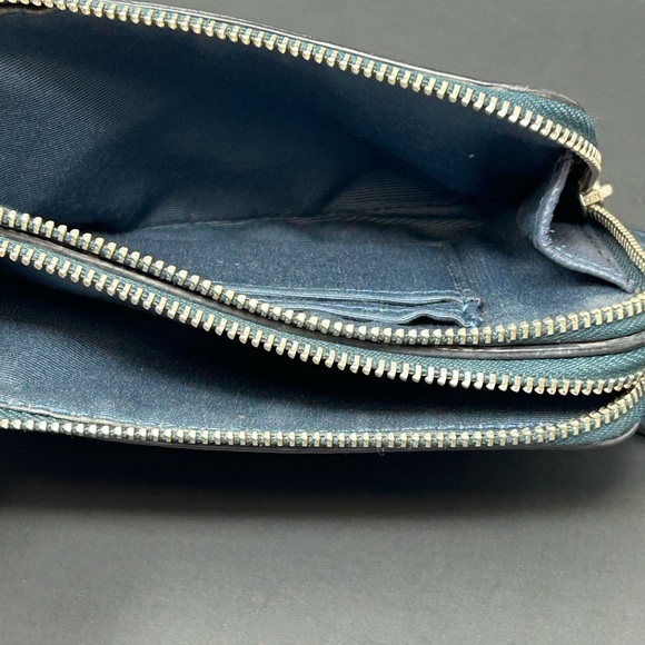 Coach Blue Metallixc Double Pocket Zip Wristlet - Picture 9 of 14